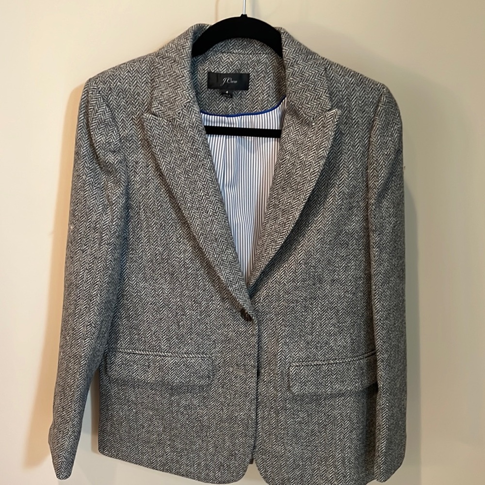 JCrew Wool Herringbone Blazer in Gray